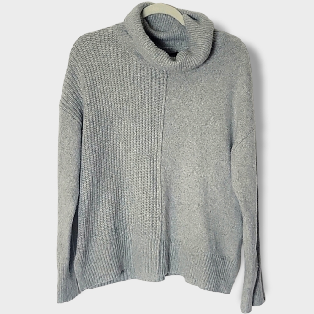 Rachel Zoe Wool Blend Cowl Neck Grey Ribbed Knit Pullover Sweater Size Medium